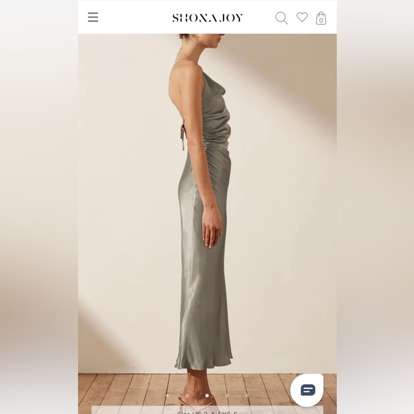 Shona Joy La Lune Asymmetrical Bias Cowl Midi Dress Sage/ Green Silk/ Adjustable - Picture 7 of 16